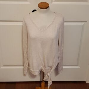 MAX Studio Tie Front V-Neck Knit Pullover Cream Size Large NWOT‎